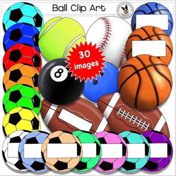 Preview of Balls Clip Art. Sport balls Basketball Football Soccer Baseball Tennis name tags