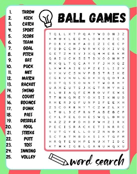 Ball Games Word Search Puzzle , Ball Games Word Search Activities