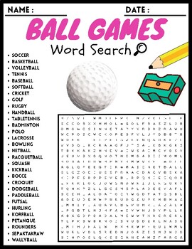 Ball Games word Search Puzzle Worksheets Activities For Kids | TPT