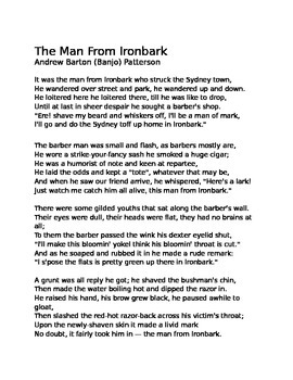 ironbark man ballad activity poetry grade