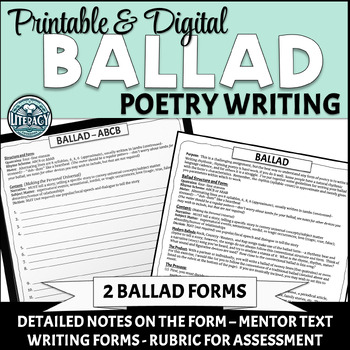 Preview of Ballad - Poetry Writing - Poem Writing Form to Guide Process