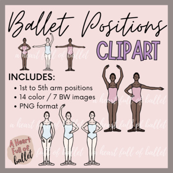 Preview of Ballet Arm Position Clipart | Dance Class Resources | Color and BW