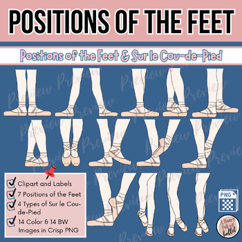 Preview of Ballet Clipart | Positions of the Feet | Sur le Cou-de-Pied | Labels Included