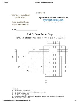 Ballet Crossword Puzzle by Critt s Corner Teachers Pay Teachers