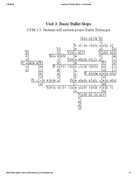 Preview of Ballet Crossword Puzzle ANSWER KEY