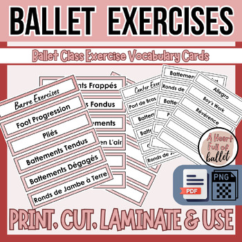 Preview of Ballet Exercises Vocabulary Cards | Barre & Center Exercises