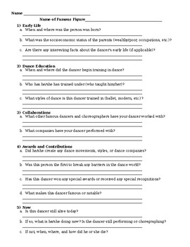 Preview of Ballet Figures Research Worksheet