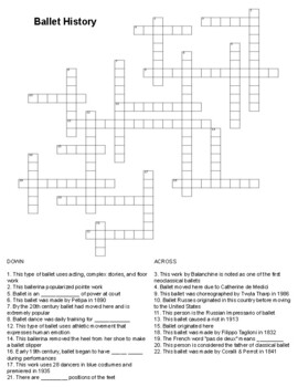 Ballet History Crossword Puzzle by MsHaskins TPT