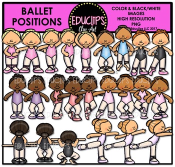 Preview of Ballet Positions ~ Girls ~ Clip Art Set {Educlips Clipart}