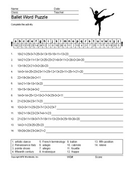 ballet word search and printable vocabulary worksheet puzzles by lesson machine