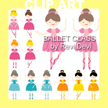 Preview of Ballerina clip art (pink, blue, orange costumes)
