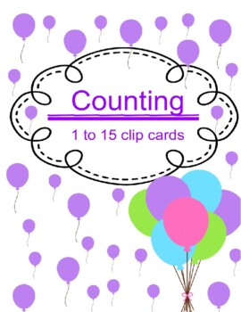Preview of Balloon Clip Cards number 1-15, Special Needs Therapy, DDT Center, ABA, Purple