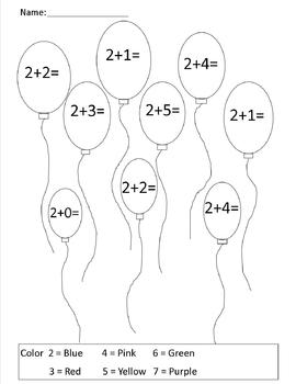 Preview of Balloon Color Math Worksheet