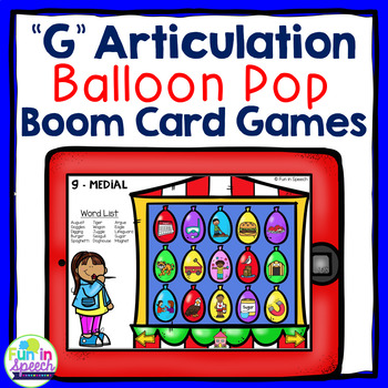 Preview of Balloon Pop G Articulation Boom Card Games for Speech Therapy