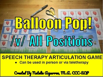 Preview of Balloon Pop Speech Therapy Game Activity V All Word Positions with Pictures