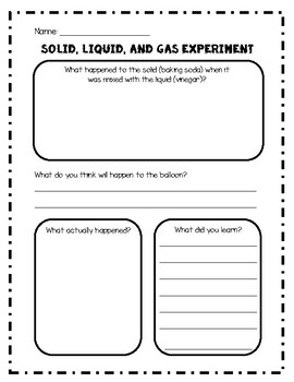 Preview of Balloon Science Experiment - solids, liquids, gases