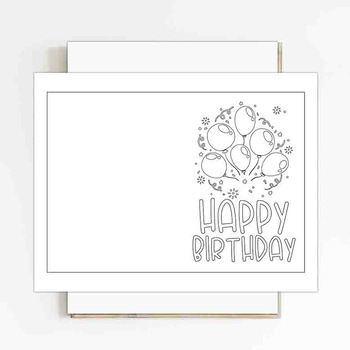Balloon birthday coloring fold card 5x7in by K Kids Resources | TPT