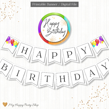 Preview of Balloons Happy Birthday Banner, Classroom Bday Party, PRINTABLE