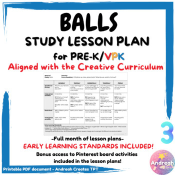 Preview of Balls Study Study Lesson Plan Creative Curriculum PRE-K / VPK