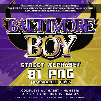 Preview of Baltimore Boy Graffiti Street Alphabet Font, 81 PNG Transparent Files
