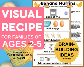 Preview of Banana Muffins Visual Recipe for Toddlers, Simple Preschool Homeschool Activity