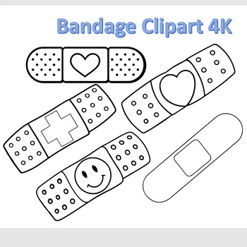 Preview of Band-Aid Clipart: Nurse First Aid Kit Bandage Clip Art Set- Bundle Set of 5 - 4K