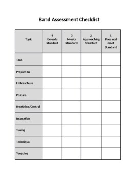 Preview of Band Assessment Checklist