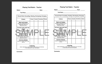 Playing Test Grading Scale by Instrumental Music Band Resources