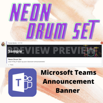 Preview of Neon Drum set Microsoft Teams Announcement Banner