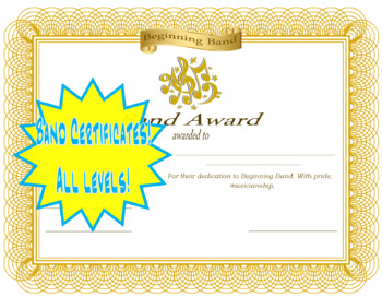 Preview of Band Certificates Classroom Awards