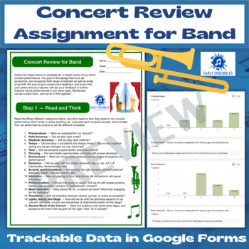 Preview of Band Concert Review and Reflection Assignment/Tool - Google Form and Printable