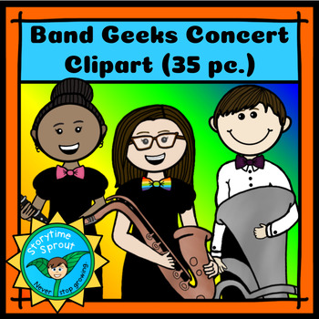 Preview of Music & Band Clipart: Kids with Instruments (35 Color & B&W)