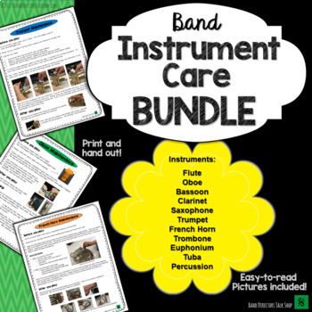Preview of Band Instrument Care Instructions Pack for Middle School Band