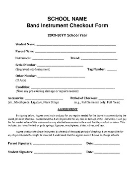 Preview of Band Instrument Checkout Form