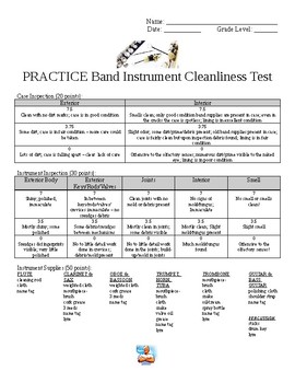 Preview of Band Instrument Cleaning Test Rubric