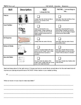 Preview of Band Instrument Playing Checklist with Pictures and Descriptions
