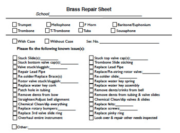 Preview of Band Instrument Repair Sheets