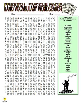 Preview of Band Music Vocabulary Puzzle Pages (Wordsearch & Criss-Cross / SUB)