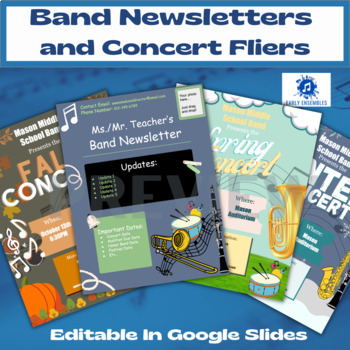 Preview of Band Newsletters and Concert Fliers - Editable in Google Slides