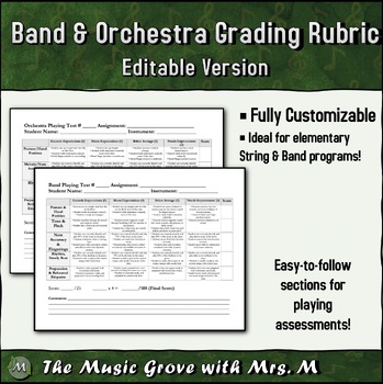 Preview of Band & Orchestra Playing Assessment - Editable Rubrics
