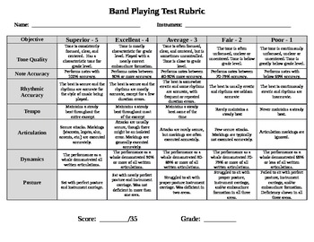 Preview of Band Playing Test Rubric