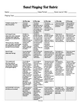 Playing Test Grading Scale by Instrumental Music Band Resources