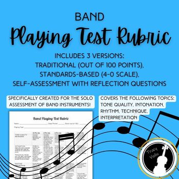 Preview of Band Playing Test Rubric | Traditional or Standards-Based + Self-Assessment