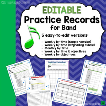 Preview of Beginning Band Practice Records (5 Options!)  Editable & Printable