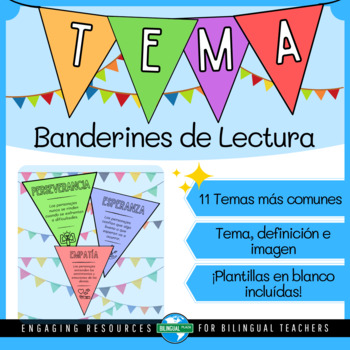 Preview of Banderines TEMA DE LA HISTORIA - Spanish THEME of the Story Pennant Flags