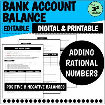 Preview of Bank Account Balance: Adding Rational Numbers (Digital and Printable)