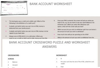 Bank Account Crossword Puzzle (US) by Lily Bass Teaching Resources