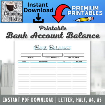 Preview of Bank Balance Printable - Bank Account Log - Savings Account Transactions Tracker