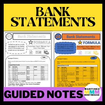 Preview of Bank Statements Personal Finance Guided Notes