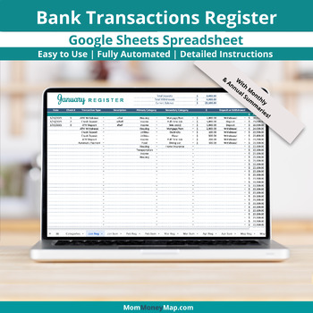 Preview of Bank Transactions Register Google Sheets Spreadsheet